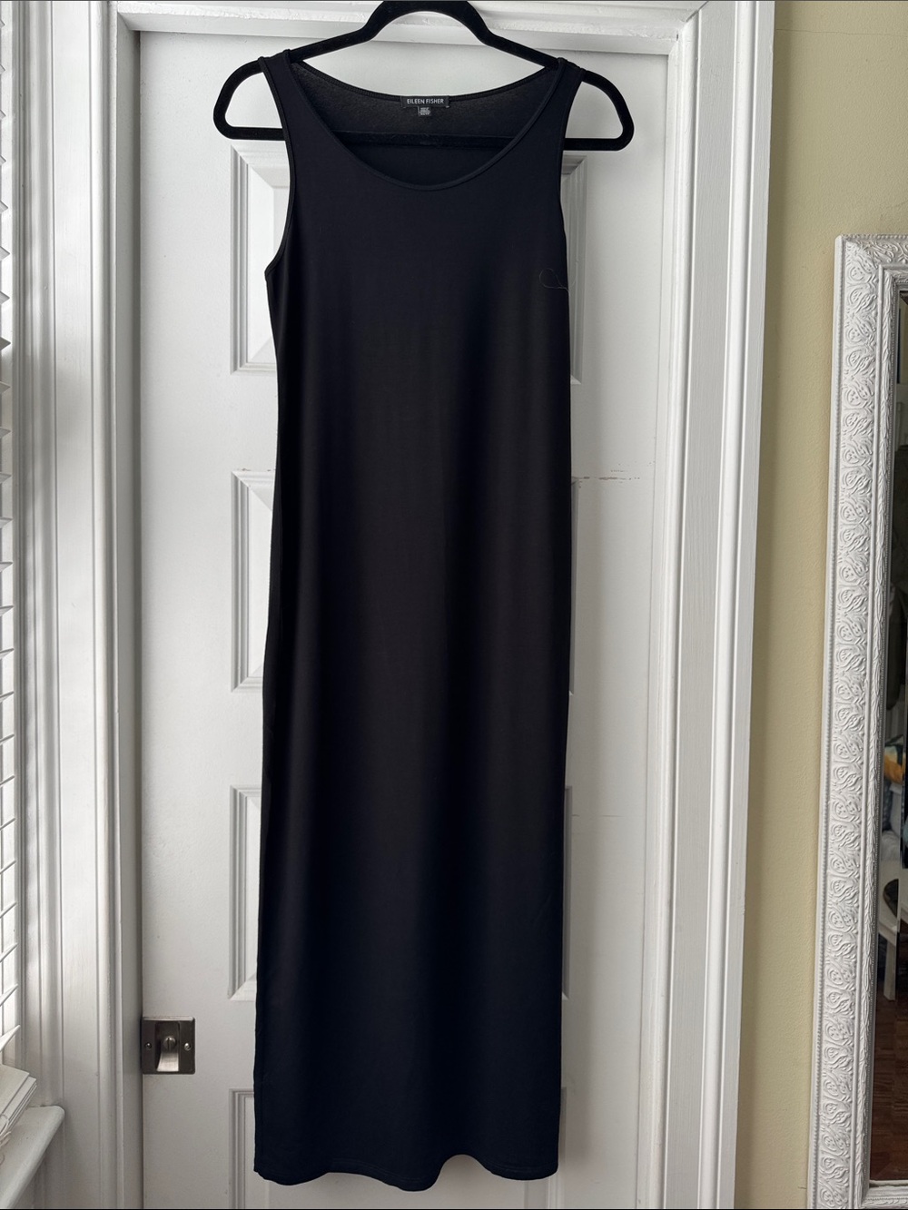 Eileen Fisher elegant sleeves maxi sheath dress black xs